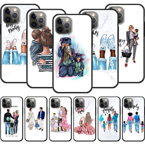 Phone Case For iPhone 11 12 Pro XS Max 8 7 Plus X XR Silicone Soft Shell Back Cover Coque Baby Mother Brown Little Girl Family