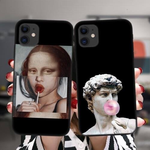Phone Case For iPhone 12 11 Pro XS Max 6 6S 8 7 Plus X XR 5S SE 2020 12Mini Mona Lisa David Statue Art Soft Silicone Cover