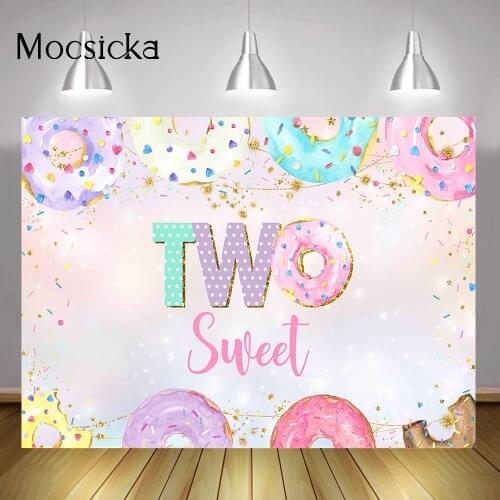 Two Sweet Donuts Children Birthday Background Photo Donuts Chocolate Baby 2nd Birthday Party Background Decoration Studio Props