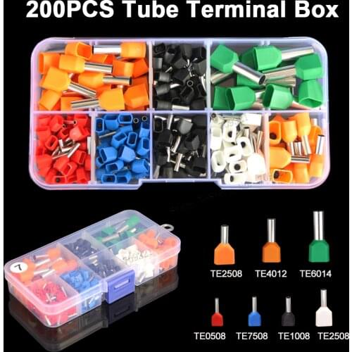 200pcs/box Dual Wire Tube Terminal Kit 2*0.5-6mm2 Insulated Ferrule Double Wiring Tubular Terminals Crimping Bootlace Suit Set