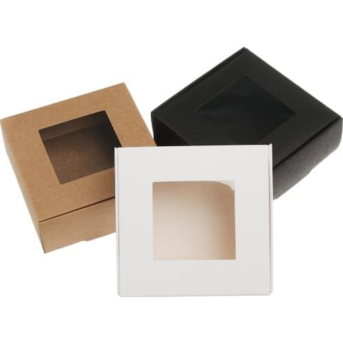 10pc Clear PVC Window Soap Boxes Kraft Paper Box Jewelry Gift Packaging Box Wedding Favors Candy Wrapping Valentines Day Gifts
