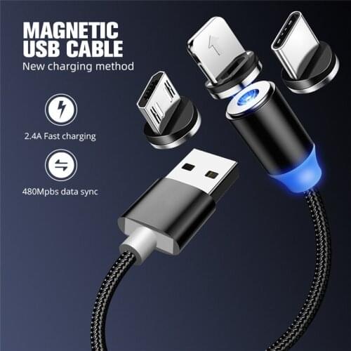 1m 2m Magnetic Cable LED Micro usb Type C Magnetic usb Charging Cable For iPhone X 7 8 XS Max XR Huawei Samsung Xiaomi LG