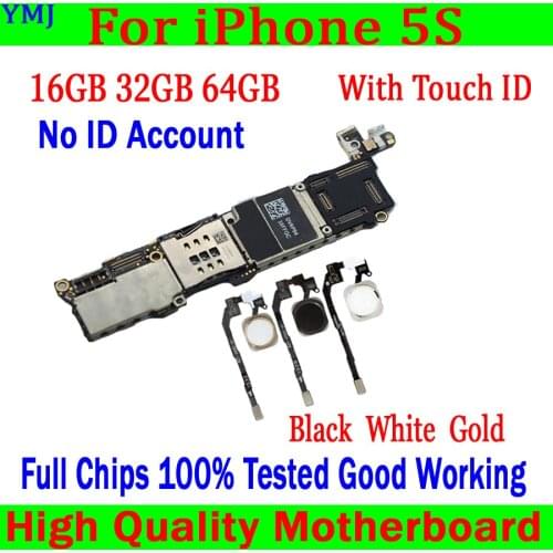 16GB 32GB 64GB Motherboard with touch ID for iphone 5S unlocked mainboard IOS System logic board with chips Test well