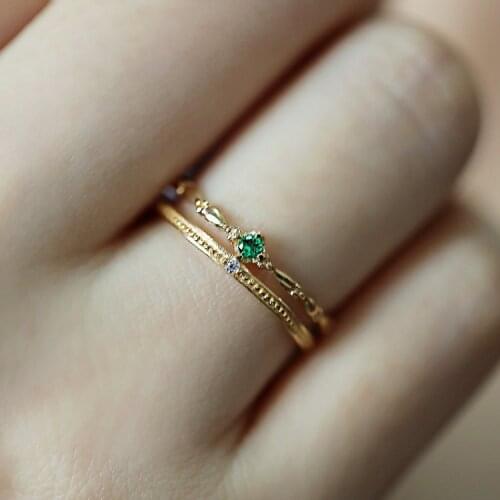 Cute Female Small Emerald Green Stone Ring 100% Real Sterling Silver Wedding Band Ring Promise Open Engagement Rings For Women