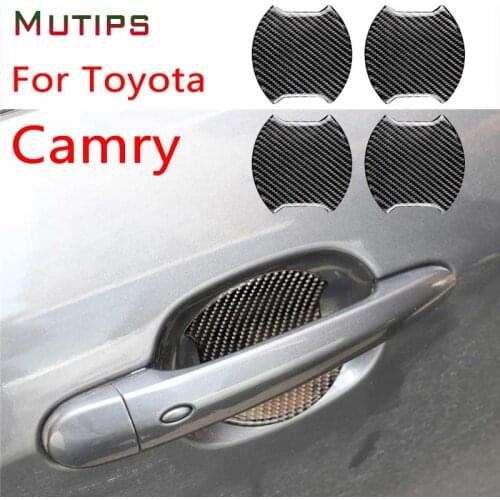 Mutips Car Door Handle Bowl Trim Cover Frame Carbon Fiber Sticker Decoration Accessories Styling For Toyota Camry 8th 2018 2019