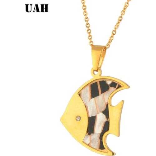 UAH New Styles Collares k Vintage Black White Shell Fish Chain Clavicle Necklace For Women Stainless steel Jewelry
