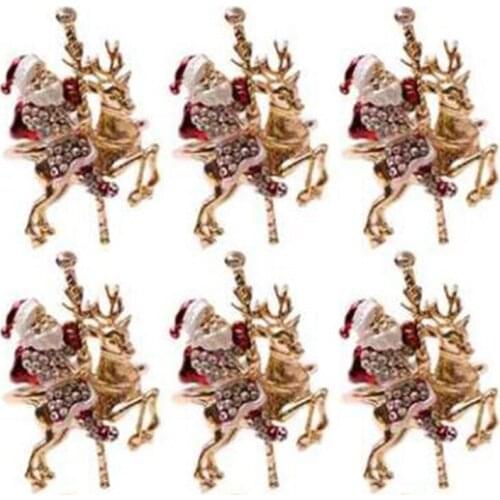 New 6Pcs Christmas Reindeer Napkin Buckle Upscale Restaurant Hotel Table Set Santa Napkin Ring Napkin Ring