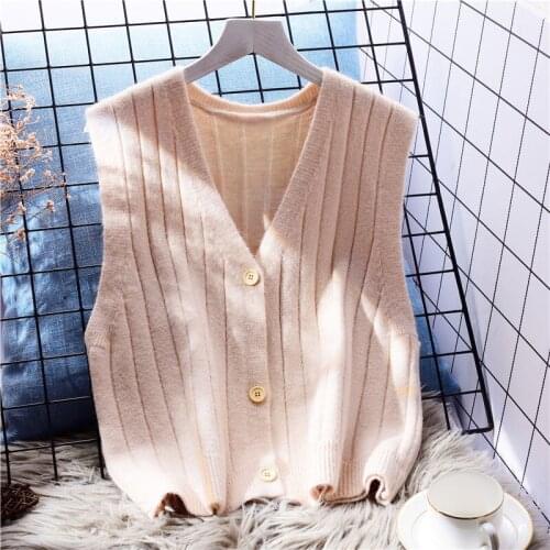 2020 Autumn Women Fashion V- neck Knitted Solid Sleeveless Outwear Women Pullover Daily Sweater Women Vintage Tank Tops L105