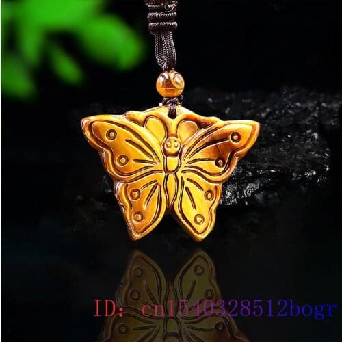 Tiger Eye Butterfly Pendant Fashion Carved Jade Jadeite Gifts Jewelry Natural Necklace Chinese Amulet Gemstone Charm