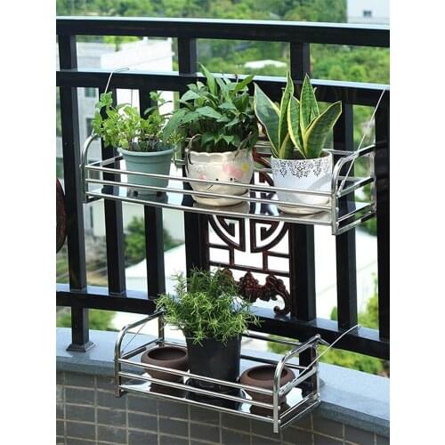 Hanging Flower Pot Stand Adjustable Stainless Steel Plant Balcony Railing Shelf Holder Flower Pots Organizer Closet Holders
