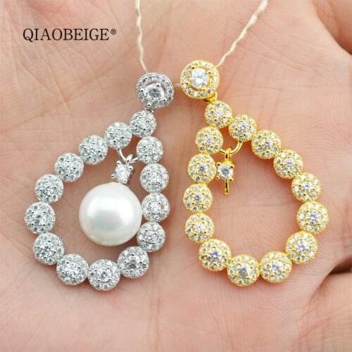 QIAOBEIGE 2pcs/lot Inlaid pearl fittings diy jewelry 925 sterling silver big pendant necklace accessory mother of pearl pendant