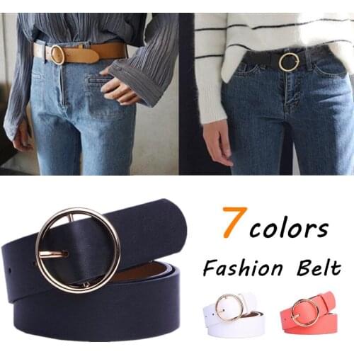 Pu Leather Belts for Women Fashion Jeans Classic Retro Waist Belt Simple Round Buckle Female Pin New Waistband