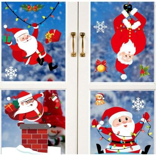 Merry Christmas Window Stickers Snowman Elk Christmas Tree Feliz Navidad Xmas Decor For Home 2022 Kids Favor Santa Claus Gifts