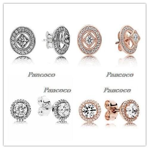 925 Sterling Silver Earring Vintage Allure With Crystal Studs Earrings For Women Wedding Gift Fashion Jewelry