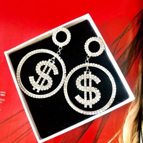 SHIFEEL New Arrival Occident Fashion High grade Rhinestone $ symbol US dollar shape Big Circle Earrings Hyperbole Women jewelry