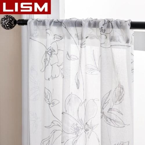 LISM Floral Short Sheer Curtain for Window Tulle Voile Curtain for Kitchen Bedroom Living Room Printed Drape Window Treatment