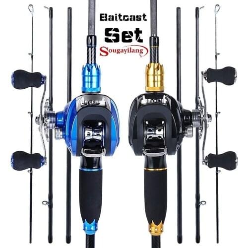 Sougayilang Casting Rod Reel Combos 1.8M /2.1m Carbon fiber M Power Casting Fishing Rods 17+1BB Baitcasting Reels Baitcast Set