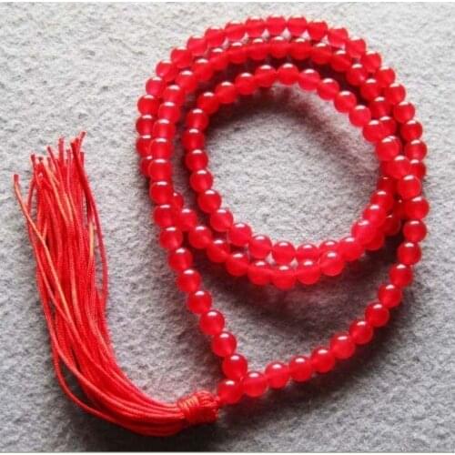 Tibet Buddhist 108 Red Jades Beads Prayer Mala Necklace color Fashion Free shipping