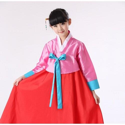 Korea Palace Dance Traditional Hanbok Dress For Children Embroidered Outfit Orient Ethnic Stage Dance Cospaly Costume SL2087