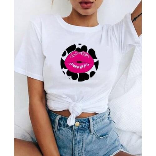 Red lips women t-shirt summer short sleeve Sexy Lips Tshirt Women Kawaii Tumblr Harajuku Aesthetic white Top Tees tshirt