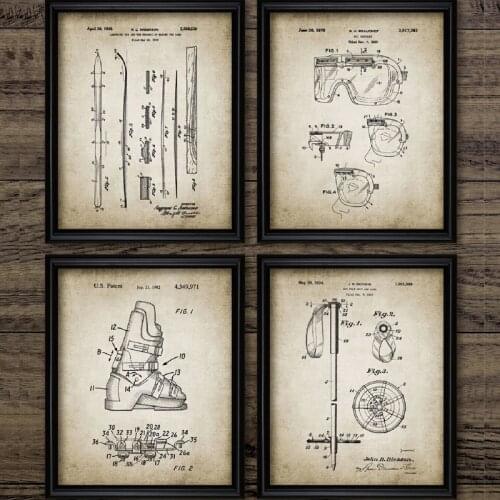 Retro Poster Ski Patent Canvas Prints Home Decor Vintage Ski Sport Poster Canvas Painting Wall Picture Living Room Decoration