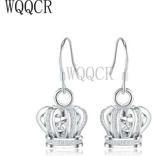 WQQCR Fashion 925 Sterling Silver Color Crystal Inlaid Zircon Crown Hollow Pendant Earring Jewelry Lady Gift Birthday Wholesale