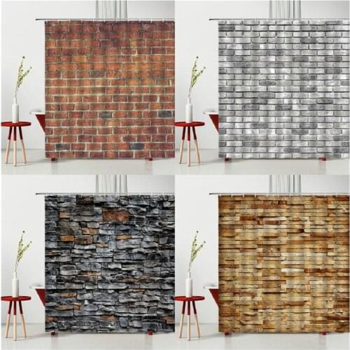 Chinese Style Shower Curtains Vintage Stone Brick Wall Multiple Size Household Fabric Hanging Curtain With Hooks