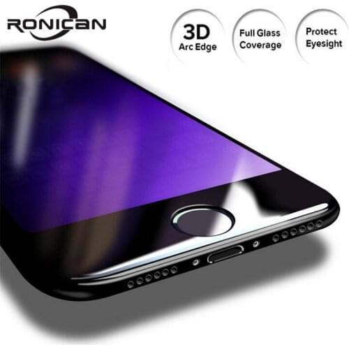 For iPhone X XS 6 7 8 3D Full Cover Anti Blue Light Tempered Glass Screen Protector on iPhone 6 7 8 Plus Curved Film Soft Edge