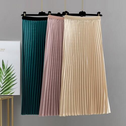 GIGOGOU New Women Midi Pleated Skirts Spring Summer Chic Lady High Waist A Line Skirt black Green Tulle Maxi Skirt Femme