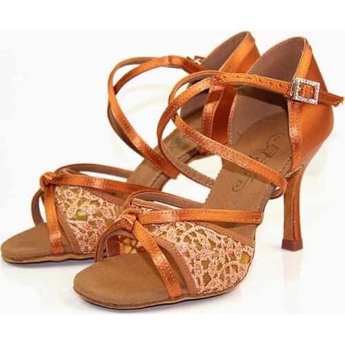 Women Latin BD Dance Shoe 2376 Satin Sandal Ladies Latin Salsa Bachta Dancing Shoes meduim heel 6.5cm 7.5cm for Women