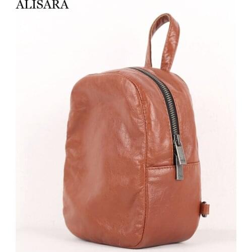 Alisara Women Backpacks First Layer Cow Leather High Quality Ladies Daypack Casual Mini Storage Day Bag Youth Cell Phone Bag