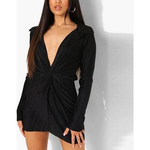 2021 Winter Sexy Bodycon Dress Y2k Green Deep V Neck Long Sleeve Autumn Fashion Casual Black Women Mini Shirt Evening Dresses