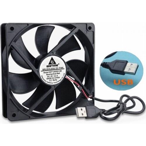 Gdstime 1 Piece 120x120x25mm Dual Ball 5V USB Connector PC Computer Cooler 12cm DC Motor Cooling Fan 120mm x 25mm 12025 0.2A