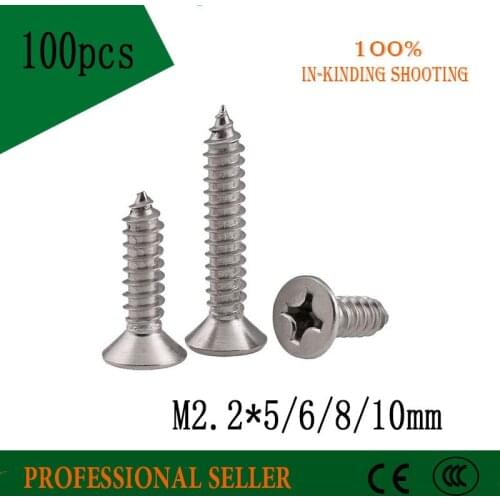 100pcs M2.2*5/6/8/10 mm GB846 304 Stainless Steel flat head cross Countersunk head self tapping screw