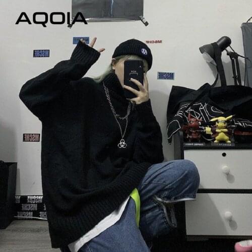 Autumn winter Streetwear Solid Color Women Knitted Sweaters Pullovers Long Sleeve Turtleneck Loose Plus Size Sweater Women