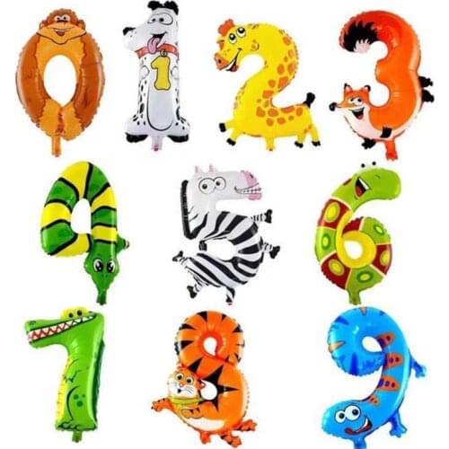 500pcs/lot 16 inch Animal Arabic numerals Balloon Cartoon Foil Balloons for Birthday Wedding Party Decoration Kid Toys SN3761