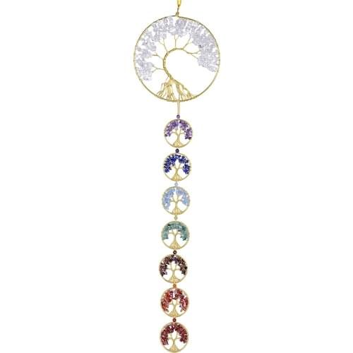 7 Chakra Tree of Life Decorative Hanging Ornament for Home Office, Healing Crystal Wind Chimes Decoration for Outdoor Indoor, 7