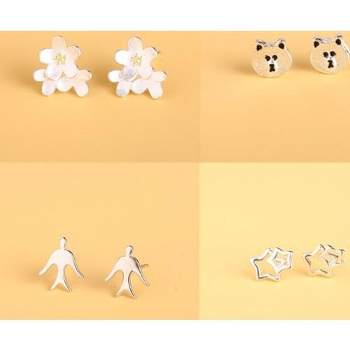 925 Sterling Silver Pin Swallow bear flowers, exquisite earrings, add charm, Christmas gift