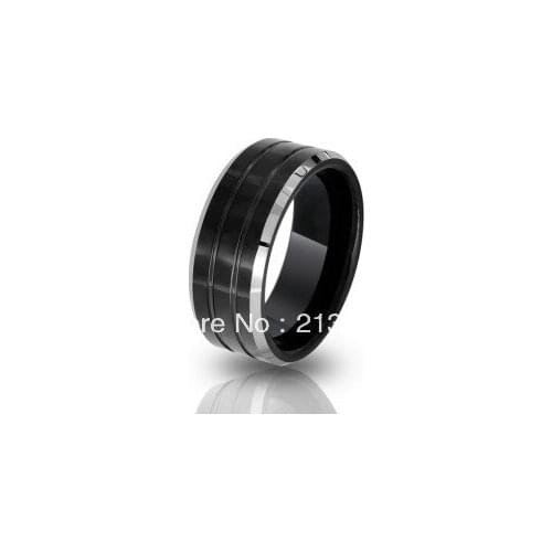 Free Shipping Buy Cheap Price Jewelry USA Brazil Russia HOT Selling 8MM Mens Black Grooved Silver Beveled Tungsten Wedding Ring