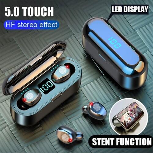 Wireless Earphone Bluetooth V5.0 F9 TWS Wireless Bluetooth Earphone LED Display With 2000mAh Power Bank Headset With Microphone