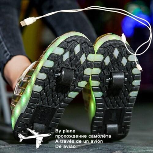 Roller Sneakers for Kids Boys Size 28-40 LED Light Up Shoes with Double Wheels USB Charging Skate Shoes for Children Boys Girls