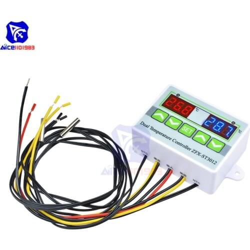 ZFX-ST3012 Dual LED Digit Display Thermoregulator 12V 24V 220V with Dual NTC Thermostat 10K Sensor Probe Temperature Controller