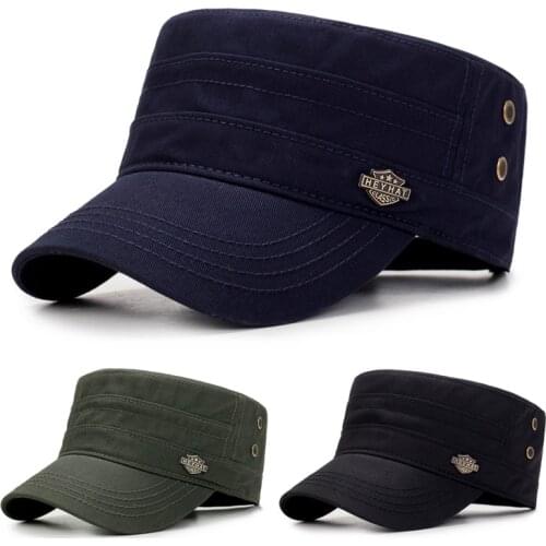 2021 Branded Men Military Cap Summer Autumn Casual Cadet Hat Washed Cotton Flat Top Caps Female Vintage Army Hats Bone Man Cap