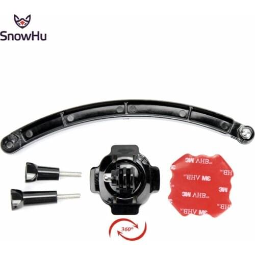 SnowHu 360 Degree Rotating Helmet Mount + Extension Arm + 3M Adhesive Sticker for Gopro Hero 9 8 7 6 5 for Yi SJCAM GP113