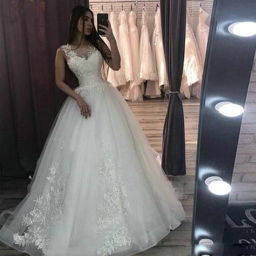 Lace Appliques Tulle Beaded Wedding Dresses for Bride 2021 Sleeveless Wedding Bridal Dress robe de soirée de mariage