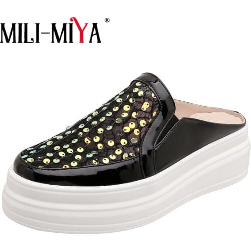 MILI-MIYA Attractive Women Platform Slippers Fashion Casual Sandals Bling Sequined Mesh Slides Summer Slip On Dress Rubber Shoes