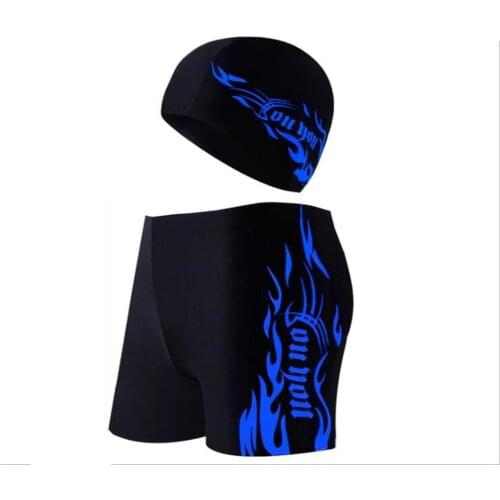 Mounchain Men Professional Wear-resistant Swimming Trunk and Swimming Cap Boy Swim Trunks Swimming Surf