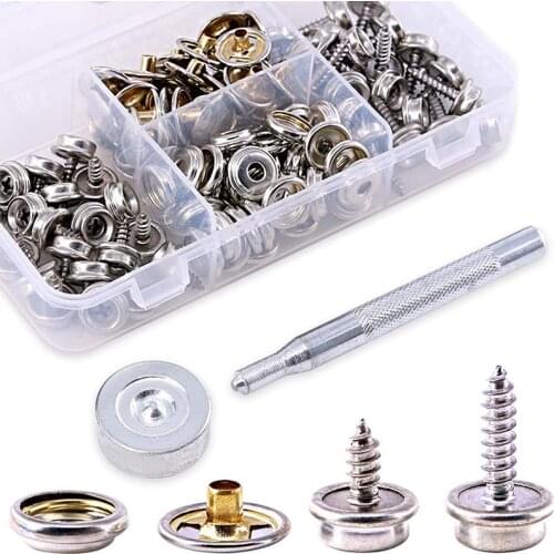 120-Pieces Stainless Steel Marine Grade Canvas and Upholstery Boat Cover Snap Button Fastener Kit with 2Pcs Setting Tool