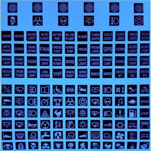 132 Switch Sticker Decals for Car Boat Marine Bus Truck Rocker Push Switch Deco, Night Glow - Backlit - Luminous Labels