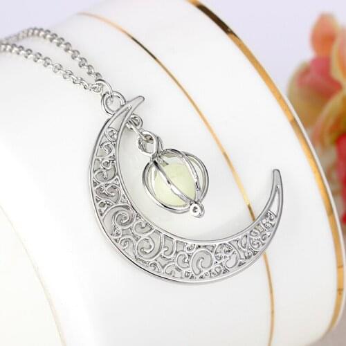 New Fashion Womens stone shine moon Charm Luminous Stone necklaces Pendants fashion jewelry Statement Necklace Pendant